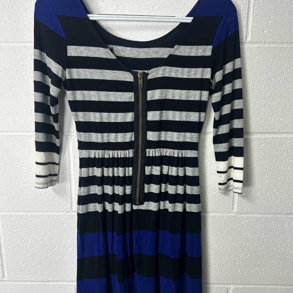B. Smart Black And Blue Striped Long Sleeve Dress